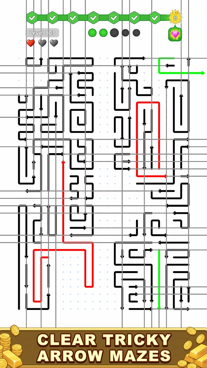 An advanced level packed with intersecting arrow lines