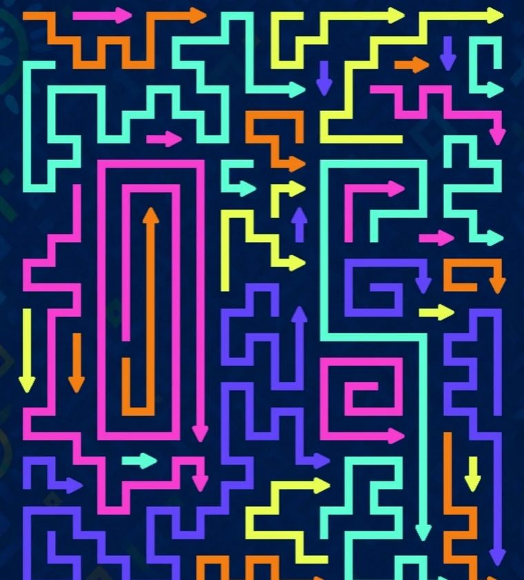A colorful Trail Rush Master arrow board